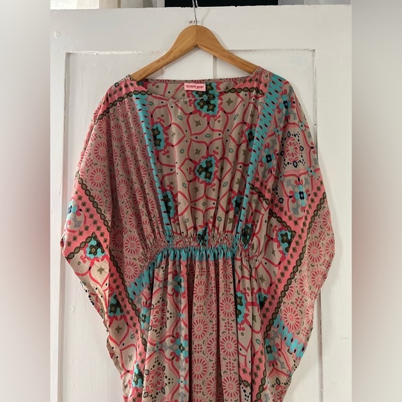 Swami Gear Women’s Silk Blend Pink Printed Caftan Dress Size Medium Large - Picture 3 of 8